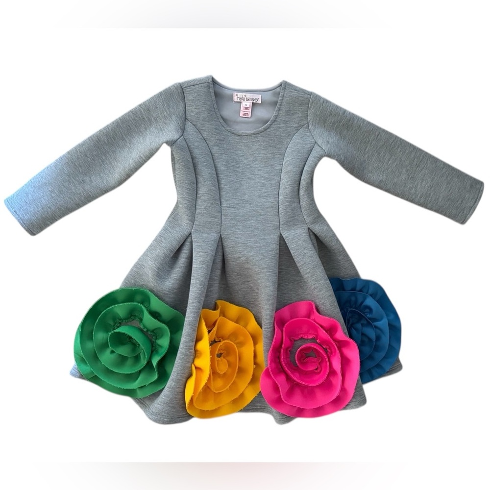 Halabaloo Girls Dress Size 5 Gray Long Sleeve Applique Boutique Party